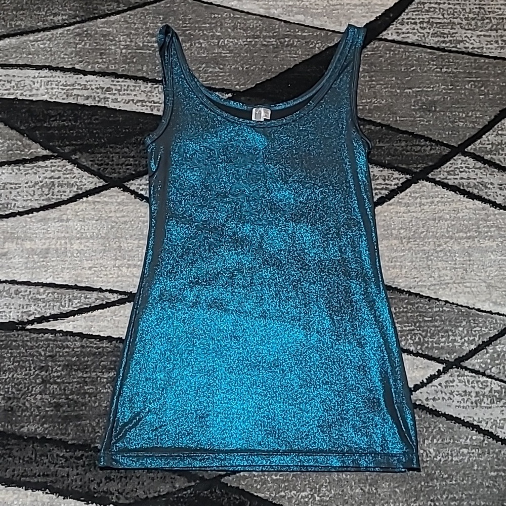 BKE METALLIC SHIMMER BLUE SHINE TANK-TOP